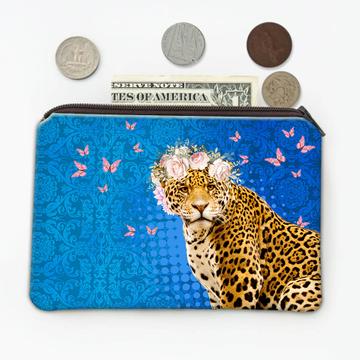 Leopard Photography : Gift Coin Purse Panthera Wild Cat Feline Flowers Butterflies Collage