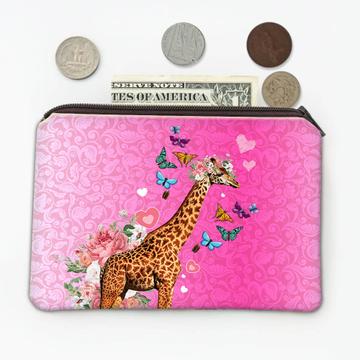 Giraffe Photography : Gift Coin Purse Safari Animal Wild Flowers Butterflies Collage Cute
