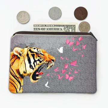 Tiger Head Photography : Gift Coin Purse Wild Feline Animal Safari Butterflies Collage Floral