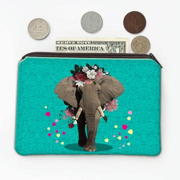 Elephant Photography : Gift Coin Purse Floral Wreath Cute Safari Animal Wild Nature Collage