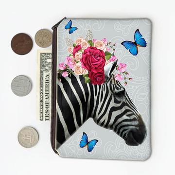 Zebra Photography : Gift Coin Purse Floral Wreath Cute Safari Animal Wild Nature Collage