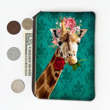 Giraffe Photography Portrait : Gift Coin Purse Floral Wreath Cute Safari Animal Wild Nature