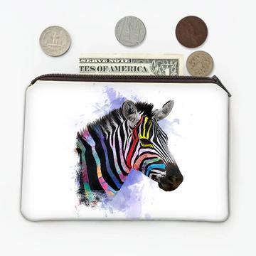 Zebra Face Colors Rainbow : Gift Coin Purse Safari Animal Wild Nature Watercolor Painting