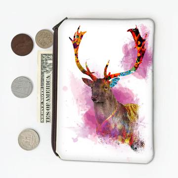 Deer Watercolor Painting : Gift Coin Purse Wild Animal Colorful Graphics Nature Protection