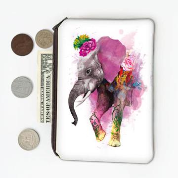 Elephant Painting Flowers : Gift Coin Purse Safari Animal Wild Nature Africa Watercolor Art