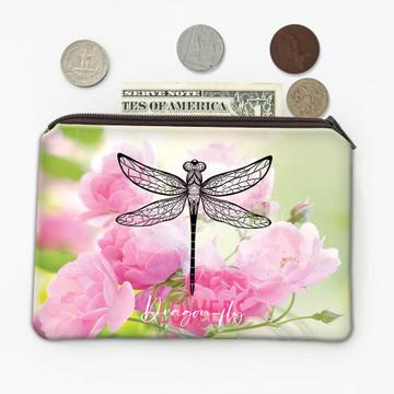 Vintage Dragonfly Flowers : Gift Coin Purse Art Print Nature For Woman Her Mother Birthday Friend