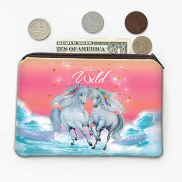 For Horses Lover : Gift Coin Purse Running Horse Watercolor Art Romantic Cute Kid Child Animal