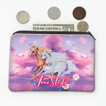 Free Style Horses : Gift Coin Purse For Horse Lover Watercolor Art Kid Children Teenage Girl Girlish