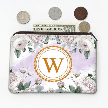 Vintage White Roses Custom Name : Gift Coin Purse Personalized Botanical Art Retro Drawing Flowers