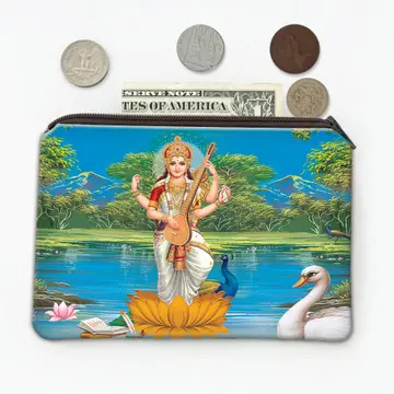 Saraswati Religious Art : Gift Coin Purse Vintage Poster Hindu Goddess Devotional Print Home Decor