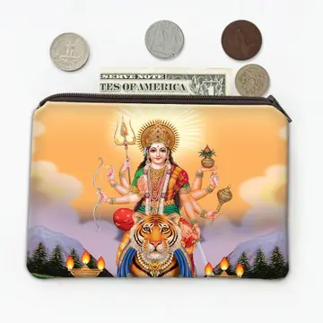 Durga Tiger : Gift Coin Purse Vintage Poster Hindu Indian Goddess Puja Devotional Print Home Decor