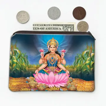 Lakshmi For Wealth : Gift Coin Purse Good Fortune Home Decor Hindu Indian Goddess Vintage Poster
