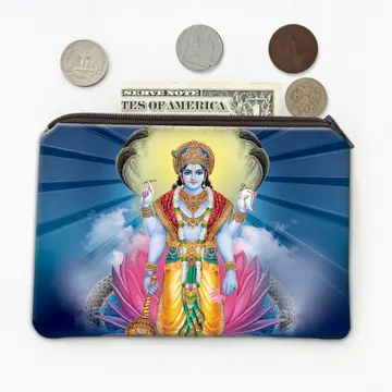 Vishnu Religious Art : Gift Coin Purse Vintage Poster Hindu God Indian Style Print Home Decor