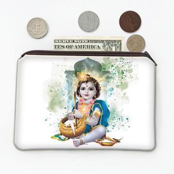 Baby Krishna Indian Art : Gift Coin Purse Hindu Religion Lord Devotional Poster Vintage Print
