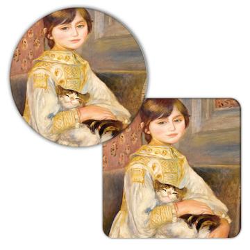 Renoir Girl Cat Portrait : Gift Coaster Famous Oil Painting Art Artist Painter