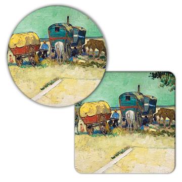 Vincent Van Gogh The Caravans : Gift Coaster Famous Oil Painting Art Artist Painter