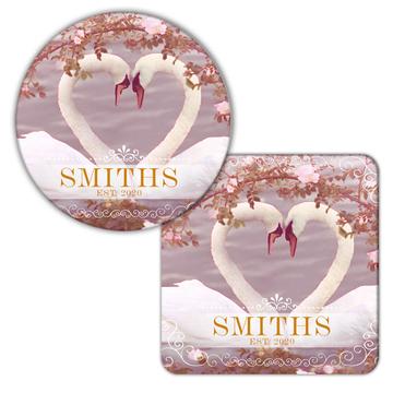 Personalized Family Name Swan : Gift Coaster Wedding Engagement Est. Family Anniversary