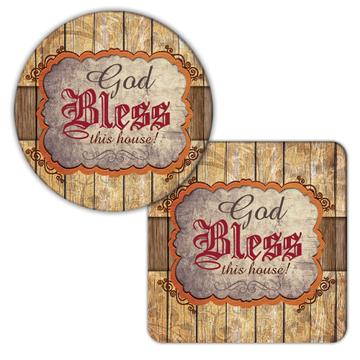 God Bless This House : Gift Coaster For New Home Vintage Art Wood Christian Religious Jesus