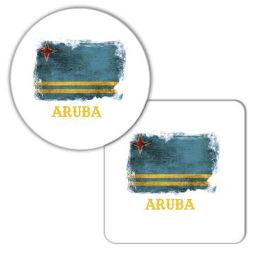 Aruba Flag Distressed : Gift Coaster Aruban Pride North America Country Souvenir Vintage Print