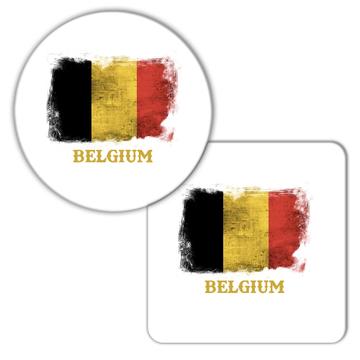 Belgium Belgian Flag : Gift Coaster European Union Country Souvenir Distressed Pride Vintage