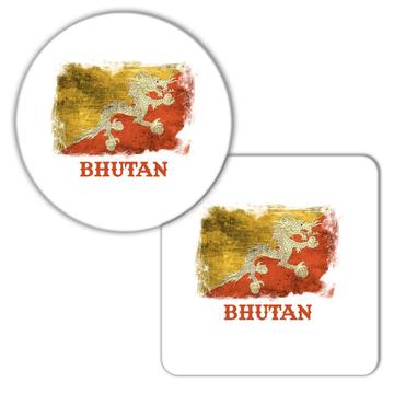 Bhutan Bhutanese Flag : Gift Coaster Asia Asian Country Souvenir Patriotic Vintage Distressed Art