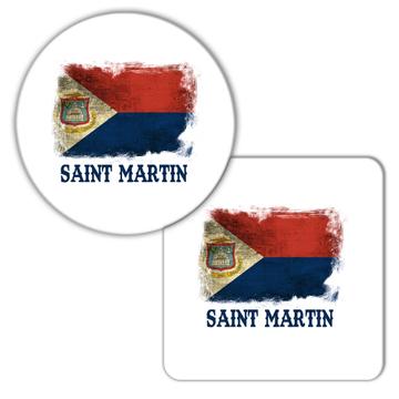 Saint Martin Flag : Gift Coaster Distressed North America Country Souvenir National Vintage Art