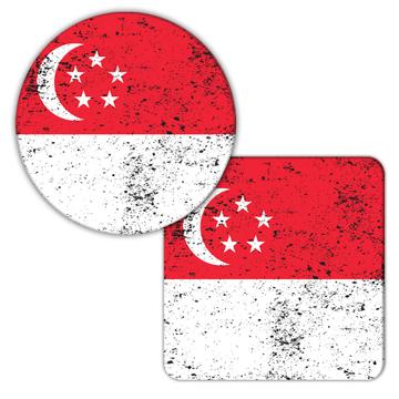 Singapore : Gift Coaster Singaporean Flag Retro Artistic Expat Country