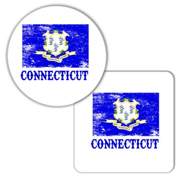 Connecticut : Gift Coaster Flag Distressed Souvenir State USA Christmas Birthday