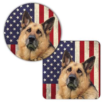 German Shepherd USA Flag : Gift Coaster Dog Pet K-9 United Police America