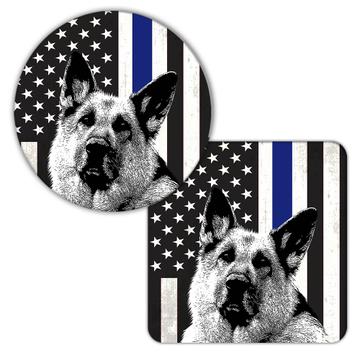 Police K-9 German Shepherd : Gift Coaster USA Flag Blue Thin Line Dog America
