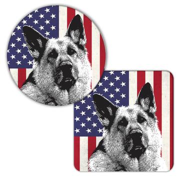 German Shepherd Sepia USA Flag : Gift Coaster Dog Pet K-9 United Police America