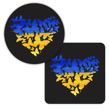 Butterly Heart Ukraine Flag : Gift Coaster Peace War Ukrainian