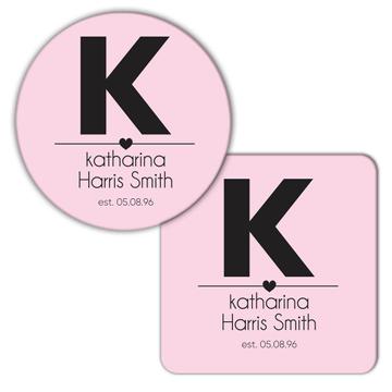 Customizable Letter  Full Name Wedding Names Date : Gift Coaster Bride and Groom