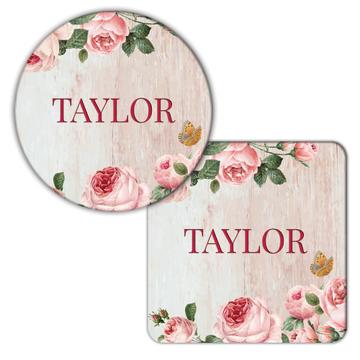 Personalizable Roses Butterfly  : Gift Coaster Watercolor