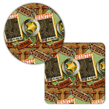 Cowboy Texas Wanted : Gift Coaster Western Sheriff Vintage Retro Style Pattern Protector