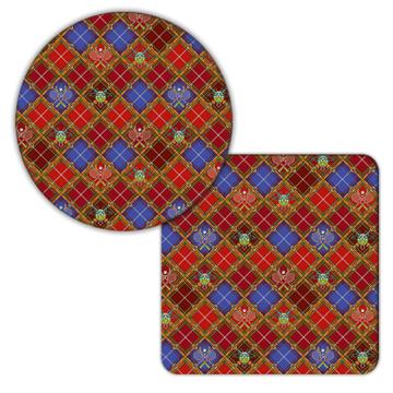 Vintage Tartan Pattern : Gift Coaster Seamless Home Fabric Arabesque Squares Abstract Decor