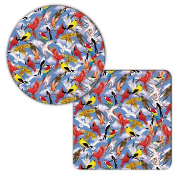 Tropical Birds Pattern : Gift Coaster For Bird Lover Macaw Parrot Cardinal Seagull Nature Children