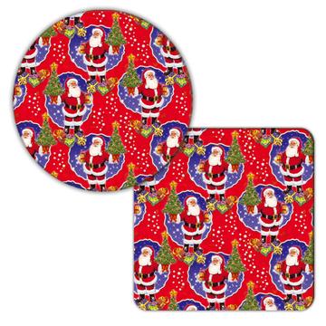 Christmas Tree Santa Claus : Gift Coaster Cute Pattern For New Year Greetings Holiday Children