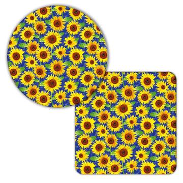 Golden Yellow Sunflowers : Gift Coaster Seamless Pattern Rustic Garden Kitchen Decor