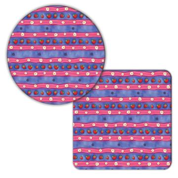 Strawberry Daisy Stripes : Gift Coaster Summer Feminine Cute Art For Best Friend Birthday Flower