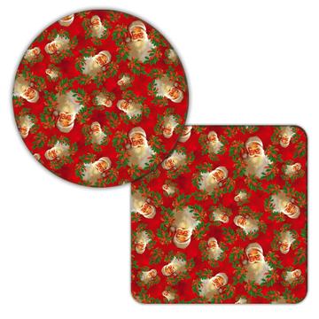 Mistletoe Garland Santa Claus : Gift Coaster Christmas Greetings Festive New Year Holidays Art