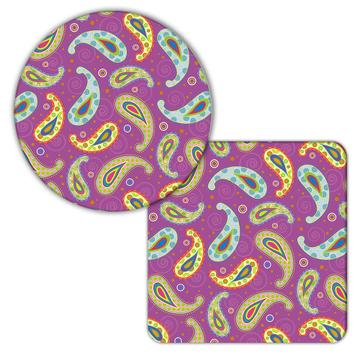Colorful Paisley Print : Gift Coaster For Her Pattern Feminine Esoteric Abstract Cute Eastern Art