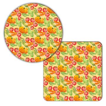 Drawn Vegetables : Gift Coaster Retro Pattern Pumpkin Peas Tomato Squash Kitchen Wall Decor