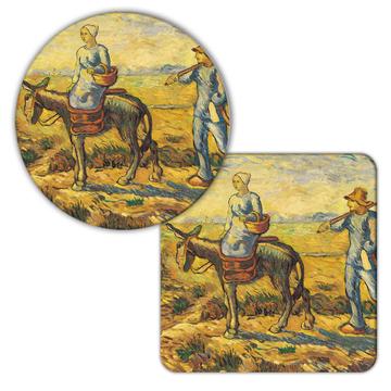 Countrymen Donkey Travelling : Gift Coaster Famous Oil Painting Art Artist Painter