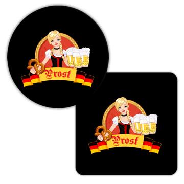 Oktoberfest Germany German : Gift Coaster Prost Flag Festive Funny Lady Beer Bagel Bread