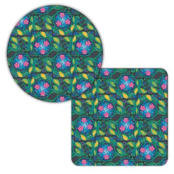Flowers Leaves Print : Gift Coaster Seamless Vintage Decor Fabric Arabesque Arabic Art