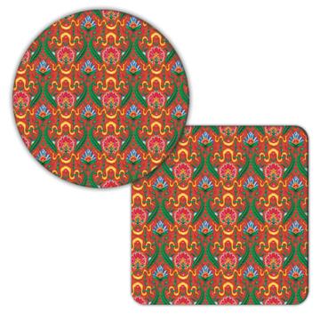 Arabic Flower Print : Gift Coaster Floral Fabric Decor Ornament Leaves Retro Indian Style