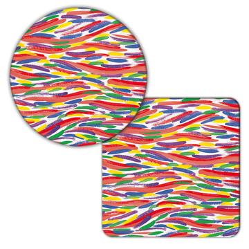 Smears Painting Paints : Gift Coaster Stripes Abstract Pattern Kids Rainbow Birthday Decor