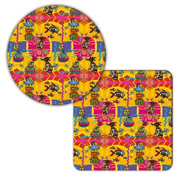 Cute African Tribe Pattern : Gift Coaster For Kids Children Kindergarten Wall Decor Birthday Party