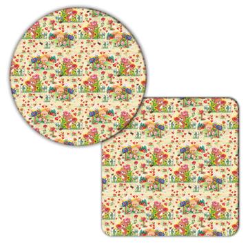 Romantic Bear Pattern : Gift Coaster For Valentines Day Love You Lover Hearts Flowers Kids Child